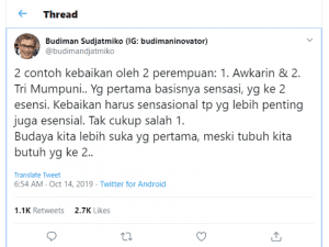 Mari Periksa Maksud Tweet Budiman Sudjatmiko yang Bandingkan Awkarin dan Tri Mumpuni