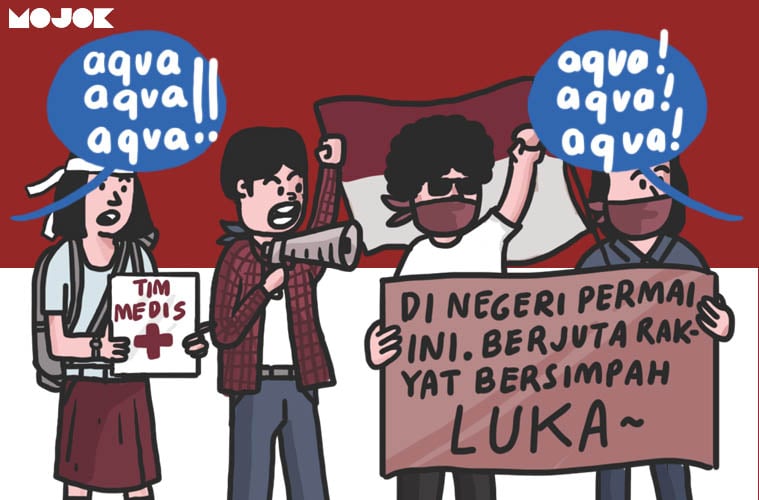 aqua dan demo mahasiswa MOJOK.CO