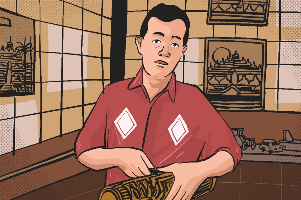 Pengrajin bambu di kawasan Candi Borobudur, Magelang. MOJOK.CO