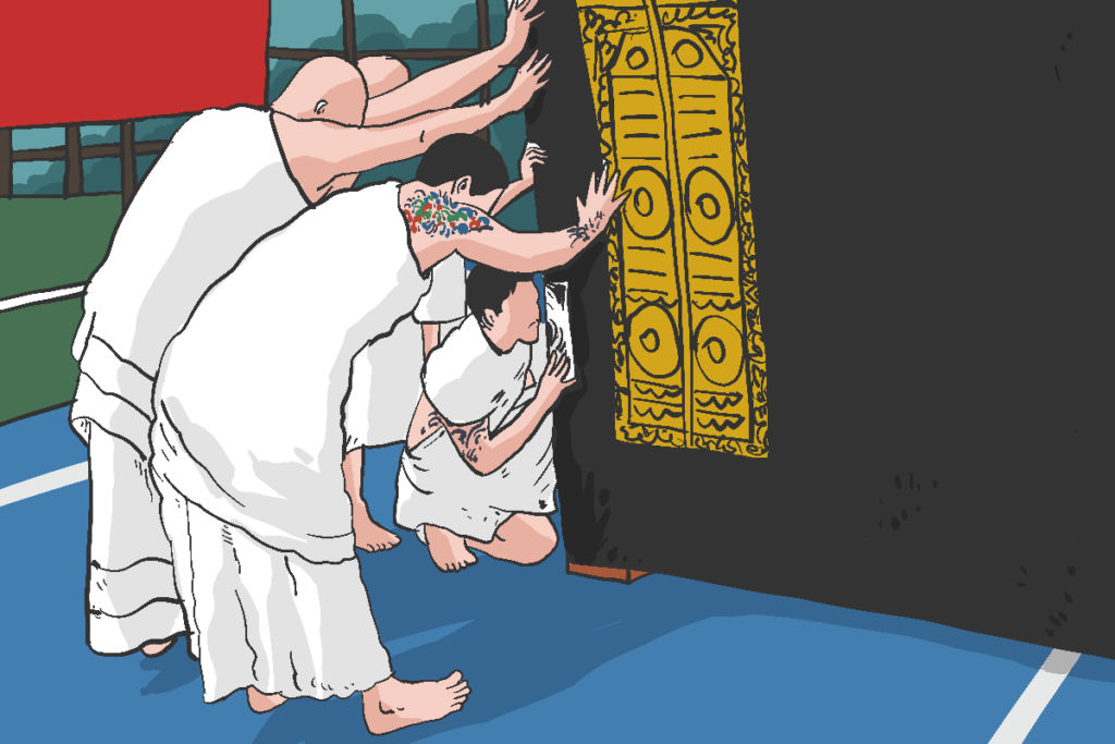 Sejumlah napi mengikuti manasik haji di Lapas Wirogunan. MOJOK.CO