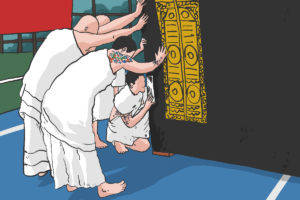 Para Napi Rela Dijemur di Bawah Terik Matahari tanpa Alas Kaki sambil Mengelilingi Replika Kabah, Berharap Bisa ke Tanah Suci Suatu Hari Nanti