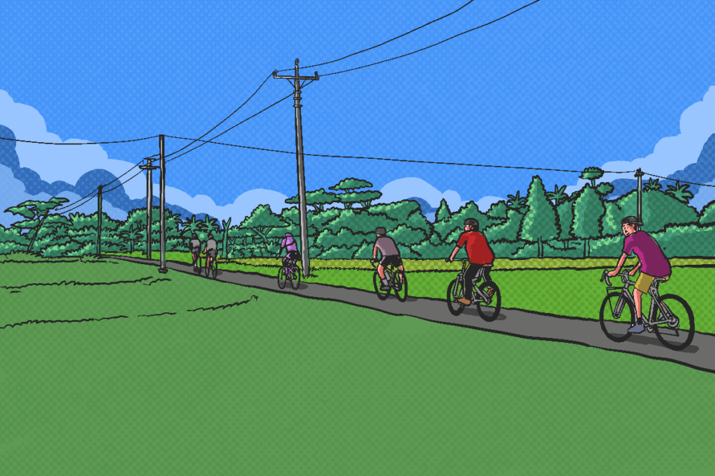 Bersepeda di Kapanewon Minggir, Sleman. MOJOK.CO