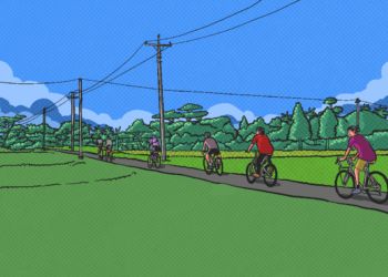 Bersepeda di Kapanewon Minggir, Sleman. MOJOK.CO