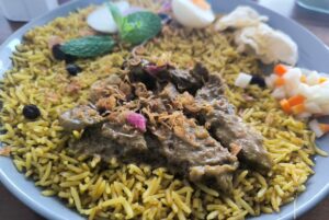 Nasi briyani di Alesha Briyani dengan kari kambing MOJOK.CO