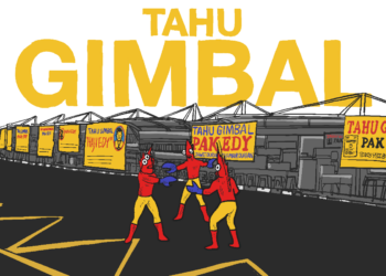 Lapak tahu gimbal yang berjejer di Taman Indonesia Kaya, Semarang. MOJOK.CO