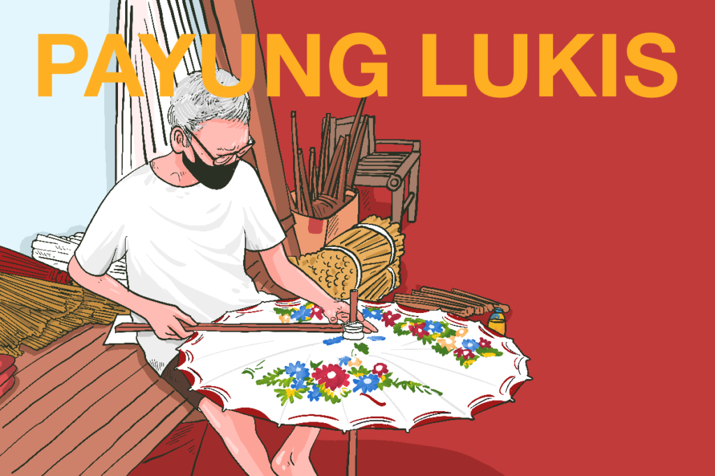 Perajin payung hias di Paguyuban Ngudi Rahayu, Juwiring, Klaten. MOJOK.CO