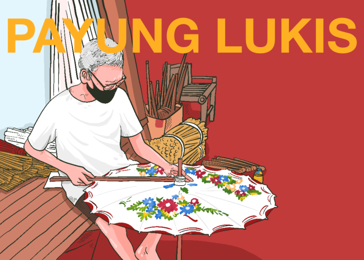 Perajin payung hias di Paguyuban Ngudi Rahayu, Juwiring, Klaten. MOJOK.CO