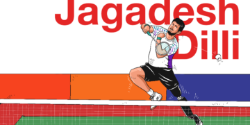 Jagadesh Dilli, atlet para-badminton yang bermain dengan kaki palsu di ajang Polytron Para Badminton International 2025 di GOR Manahan, Solo MOJOK.CO