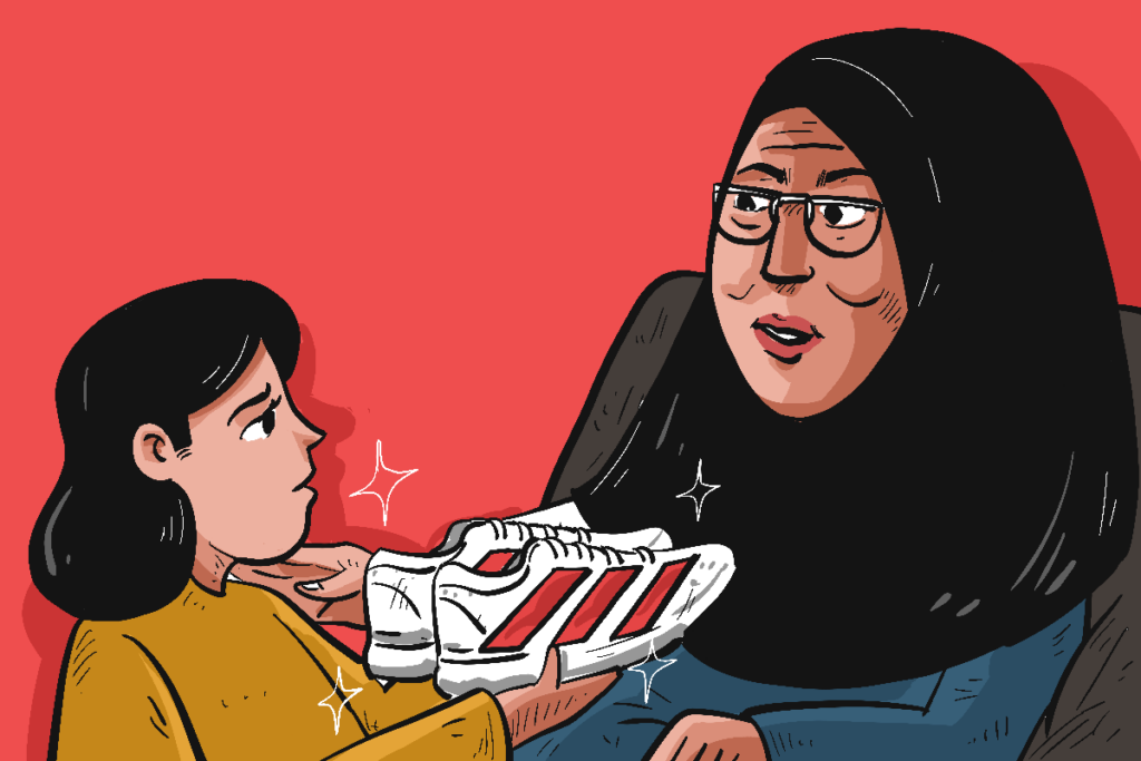 Hadiah sepatu mahal merek Adidas untuk ibu dari gaji UMR Jogja. MOJOK.CO