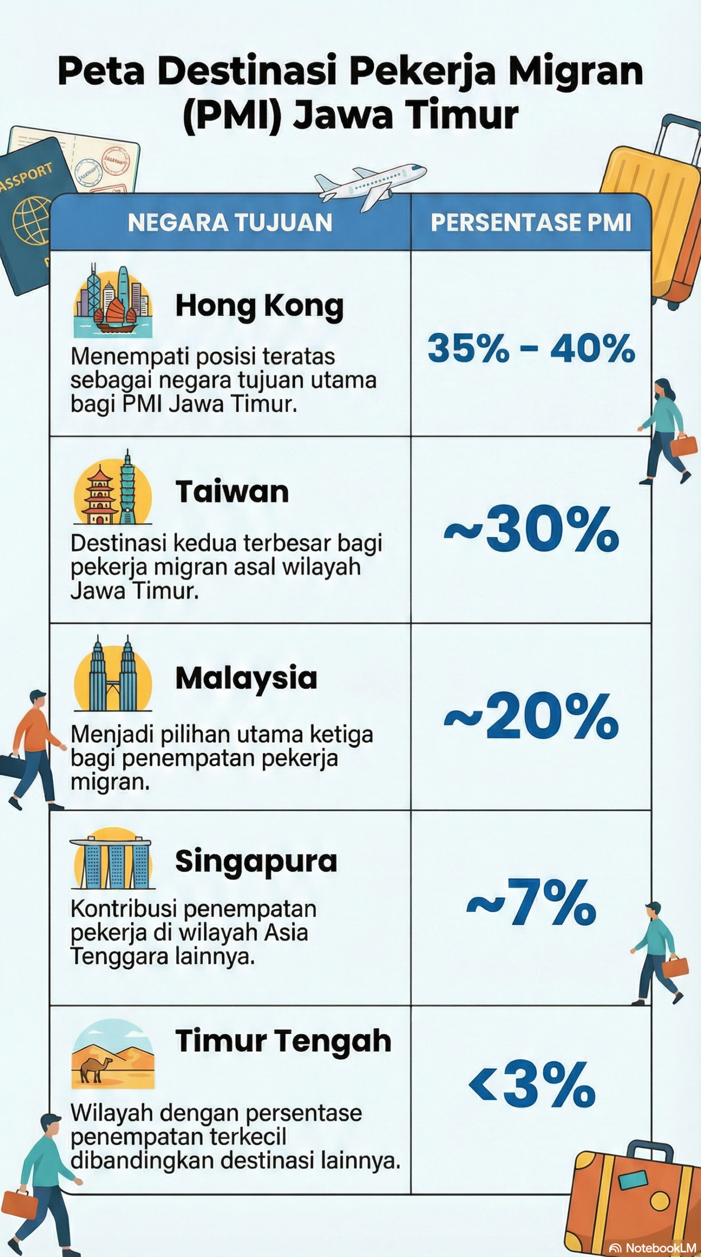 Tabel daerah tujuan PMI Jawa Timur untuk kerja di luar negeri MOJOK.CO
