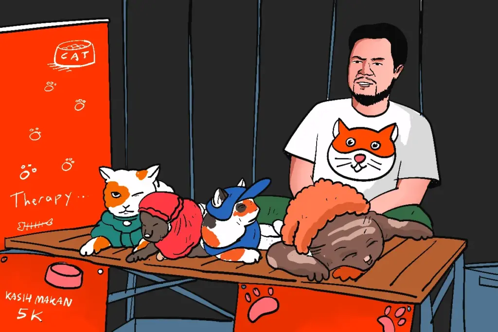 Cat therapy di Jalan Tunjungan Surabaya yang merawat 12 kucing. MOJOK.CO