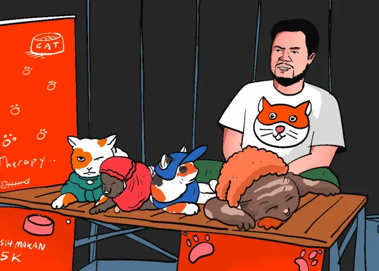 Cat therapy di Jalan Tunjungan Surabaya yang merawat 12 kucing. MOJOK.CO