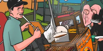 Pedagang sate kere di Kampung Ramadan Masjid Mlinjon Klaten. MOJOK.CO