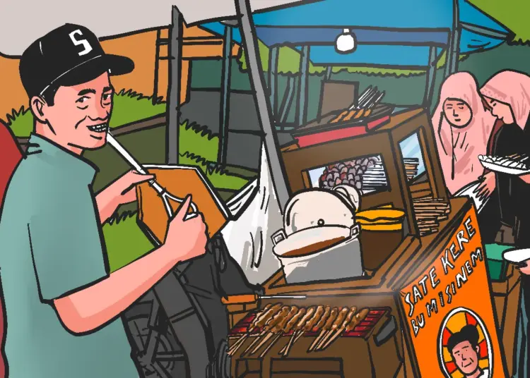 Pedagang sate kere di Kampung Ramadan Masjid Mlinjon Klaten. MOJOK.CO