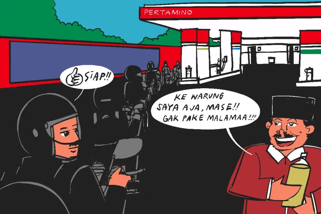 Pom mini warung madura kini jadi solusi di tengah antrean panjang SPBU yang tidak masuk akal MOJOK.CO