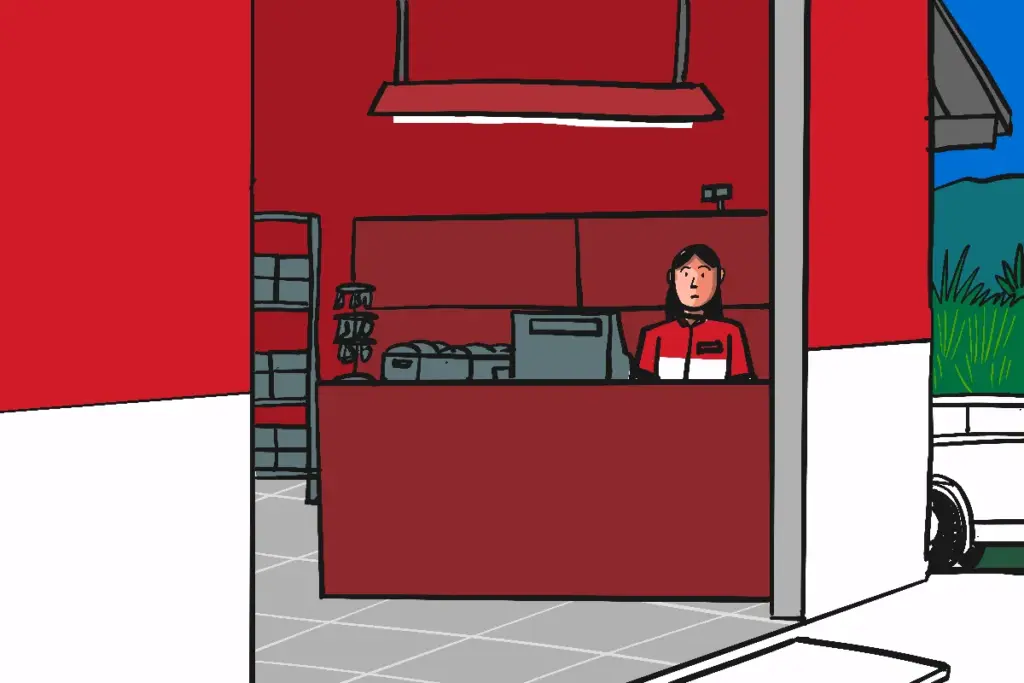 Curhat kasir Koperasi Desa (Kopdes) Merah Putih di jalanan desa sepi. Sepi pembeli, sekali ada pembeli bukan karena butuh tapi iseng dan bikin kesel MOJOK.CO