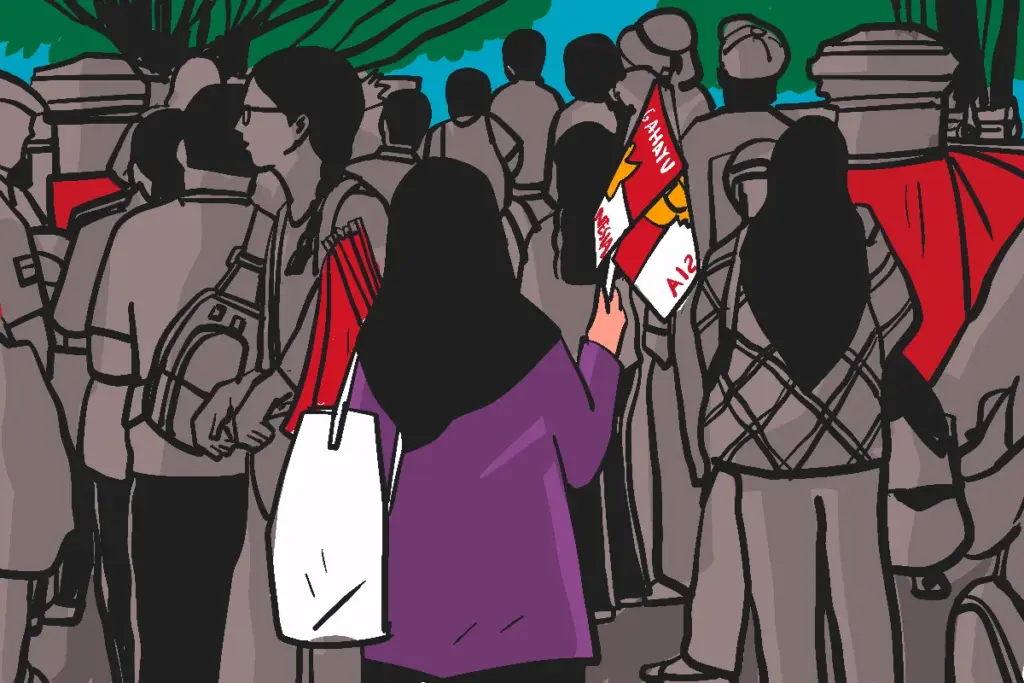 Lansia menjual aksesori kemerdekaan di Malioboro, Yogyakarta. MOJOK.CO