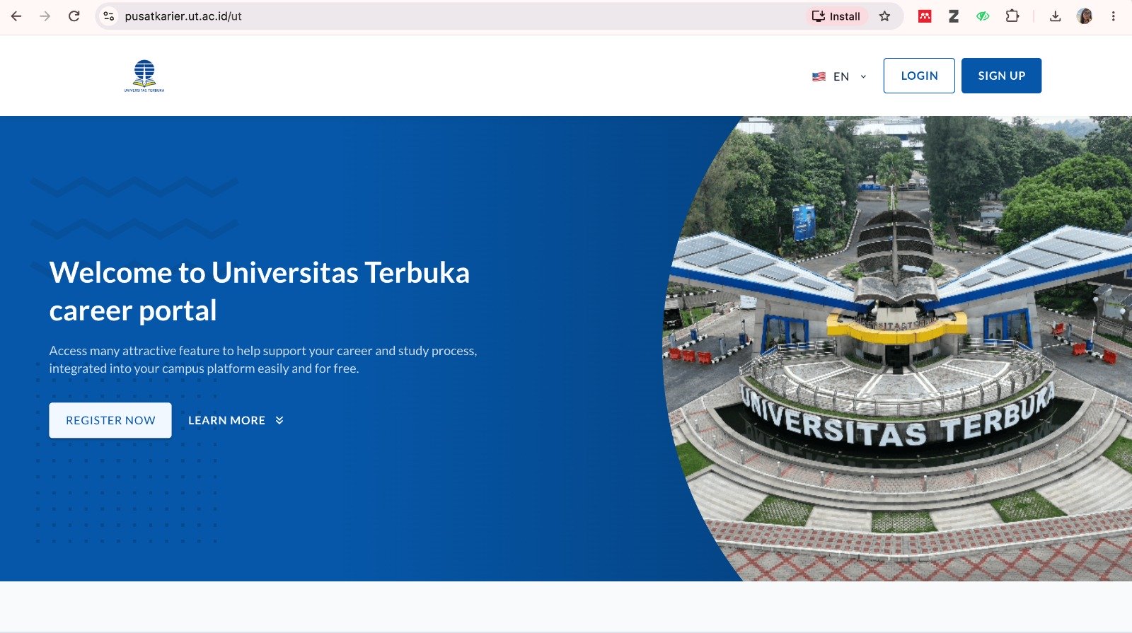 Laman pusat karier Universitas Terbuka MOJOK.CO